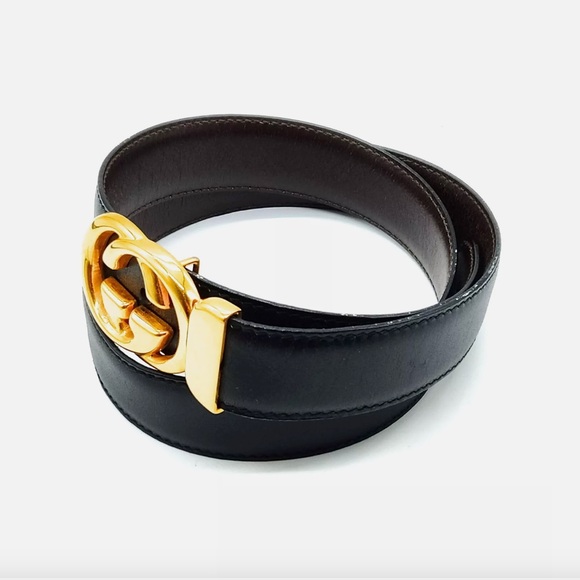 Gucci Interlocking GG Black Leather Belt size 2 US - Picture 2 of 8